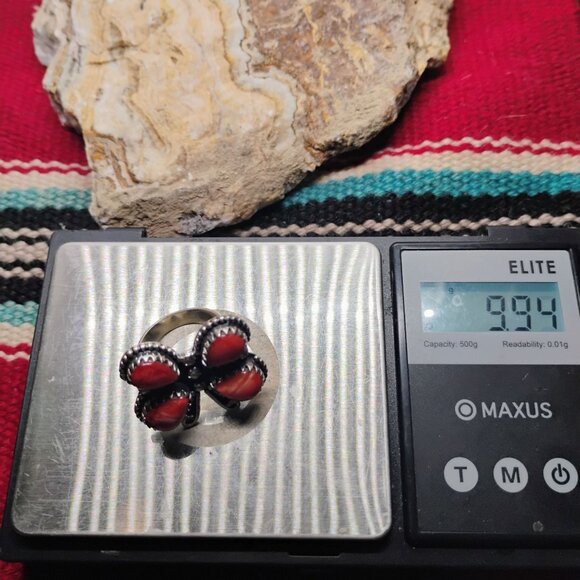 Southwest Sterling Silver Orange Spiny Oyster Shell Butterfly Ring Size 7 - Picture 6 of 6